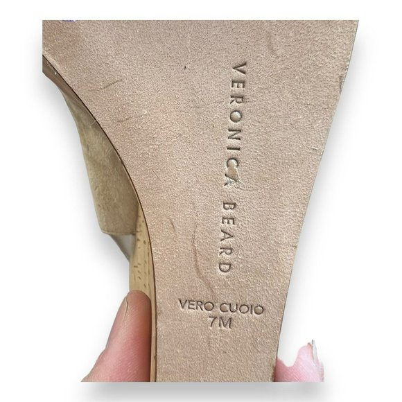 $395 Veronica Beard Women's Beige Dali Peep Toe Platform Wedge Sandal Shoes 7 - Picture 8 of 9
